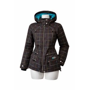 Burton Dryride Snowboard Jacket Small Black Multi Color Grid Plaid Hooded Zip